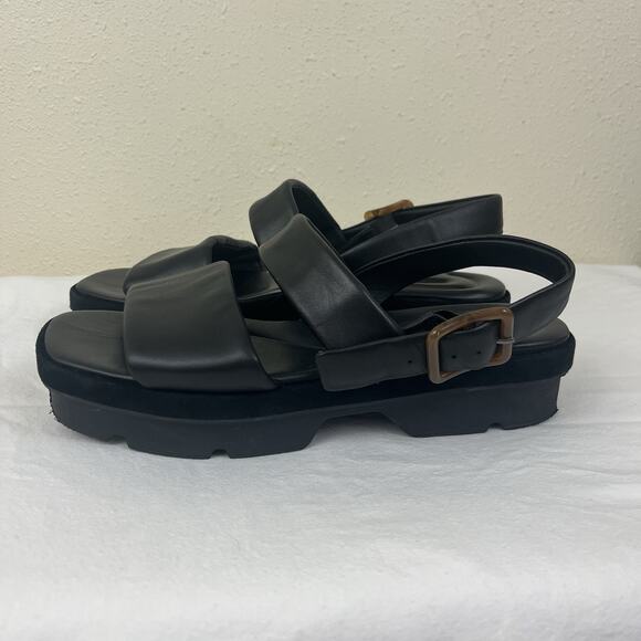 Vince Bowie Square Toe Leather Platform Sandals Womens 9.5 Black - Picture 1 of 10